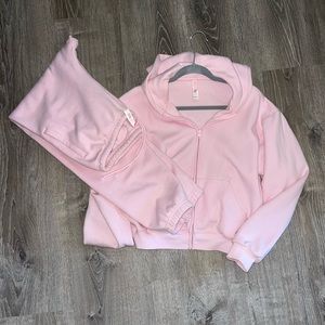 Skims cotton fleece classic joggers and zip up hoodie in cherry blossom